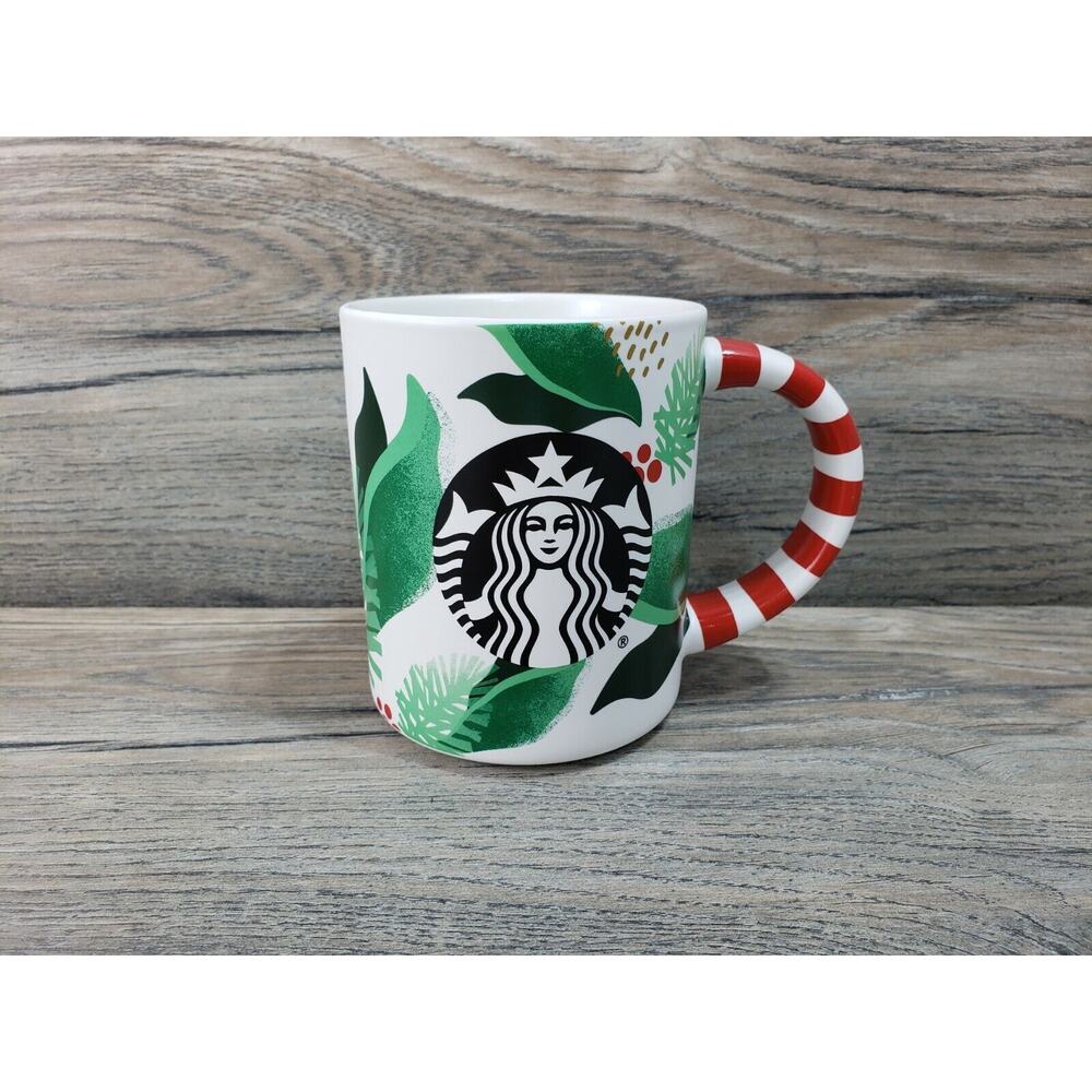 Starbucks 2009 Christmas Striped Candy Cane Handle Coffee Mug Cup